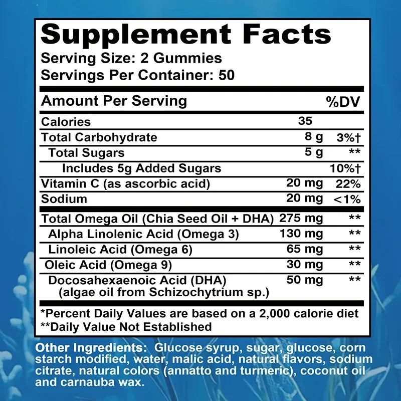 Gomitas Omega 3 6 9 + DHA - Salud Cerebral, Mejora la Concentración, la Memoria, la Circulación Sanguínea, Apoyo Ocular