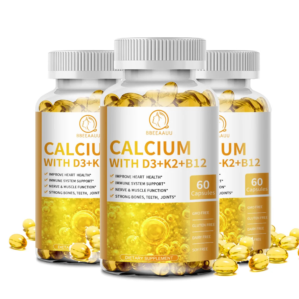 Vitamin D3, Calcium, K2, & B12 Capsules - Improve Osteoporosis, Supports Immune System and Heart Health