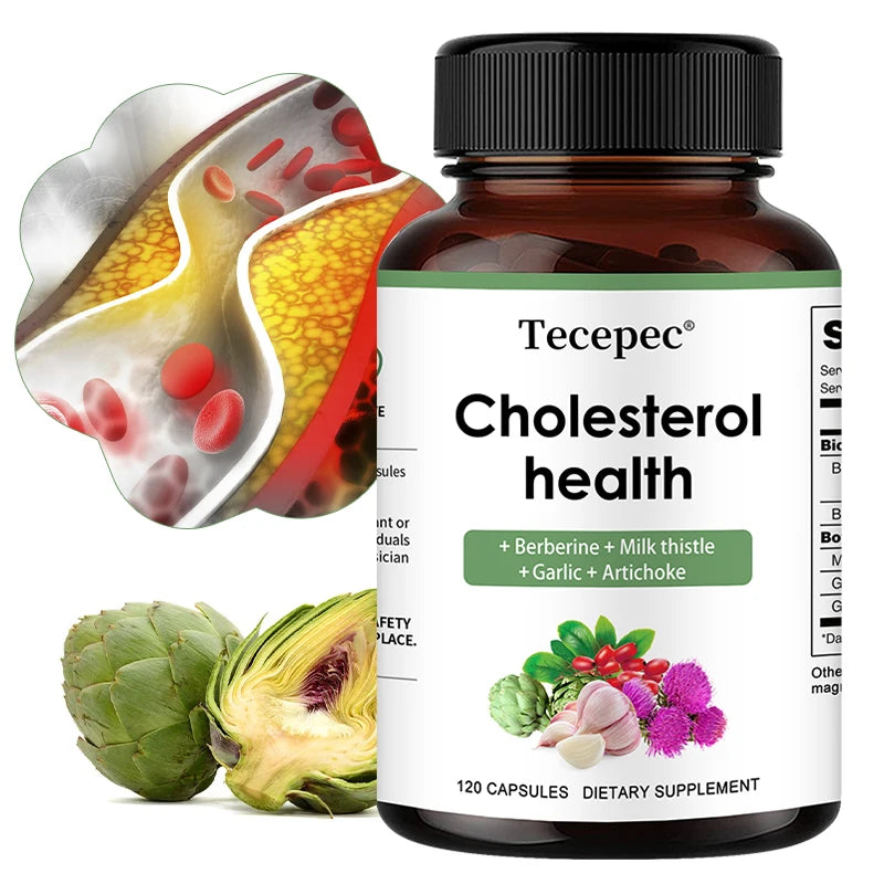 Suplemento de apoyo para el colesterol: contiene berberina y alcachofa para favorecer niveles saludables de colesterol y la salud natural del corazón.