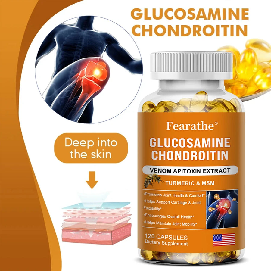 Suplemento de glucosamina, condroitina, MSM y cúrcuma - Apoyo para la salud y flexibilidad de cartílagos y articulaciones, cápsulas sin OGM
