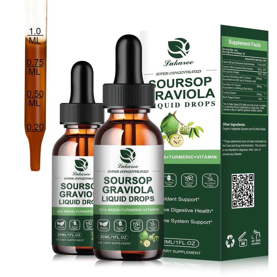 Gotas de extracto de guanábana Graviola que apoyan la inmunidad y la digestión, la salud del metabolismo, la desintoxicación y la antioxidación, sin gluten, 30 ml