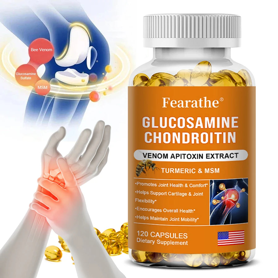 Suplemento de glucosamina, condroitina, MSM y cúrcuma - Apoyo para la salud y flexibilidad de cartílagos y articulaciones, cápsulas sin OGM