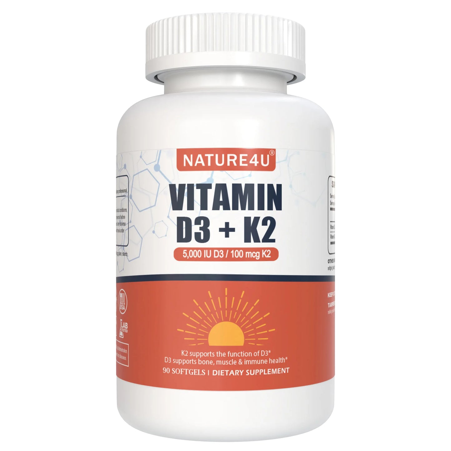 Vitamin D3 + K2 for Heart, Bone, Muscle and Immune Health Support