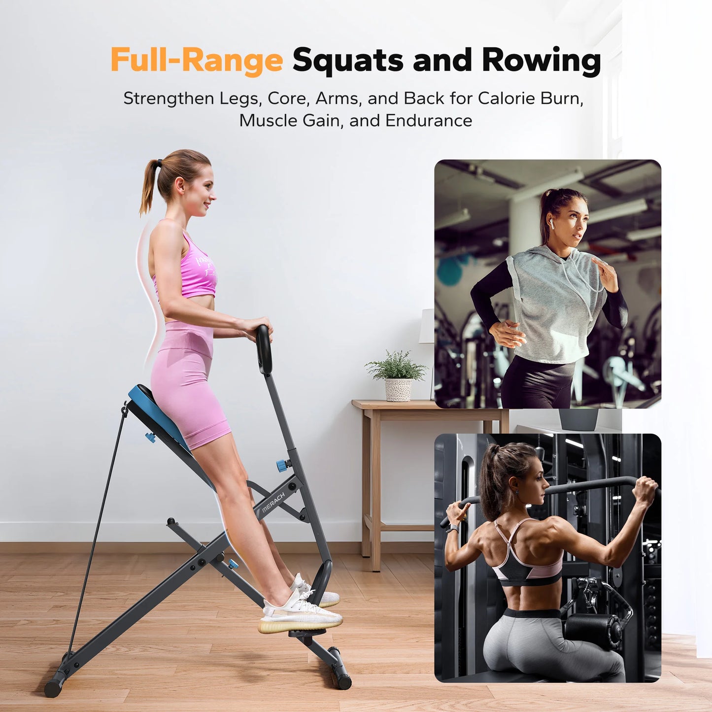 Squat Machine 2in1 Squat Rowing Machine - Foldable Exercise Equipment