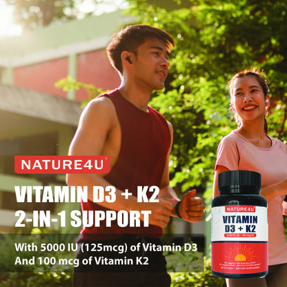 Vitamin D3 + K2 for Heart, Bone, Muscle and Immune Health Support
