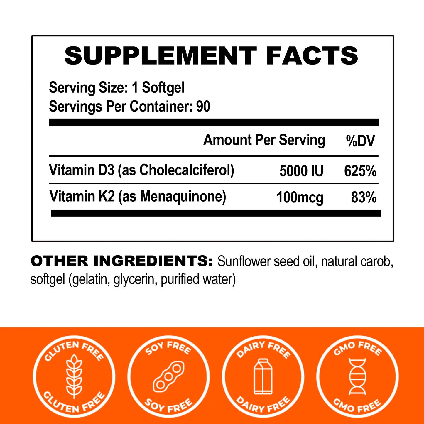 Vitamin D3 + K2 for Heart, Bone, Muscle and Immune Health Support