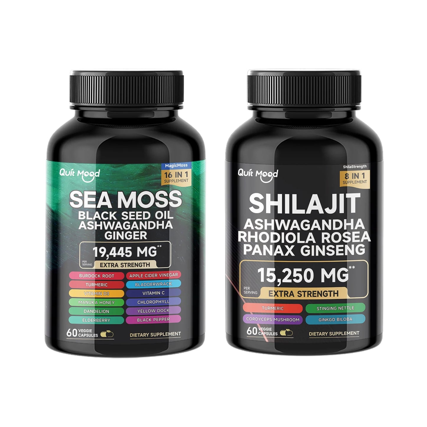 Sea Moss and Shilajit |High Potency Vitality Combo - Ashwagandha Turmeric Bladder, Burdock 2000 Mg  & Ginger, Vitamin C