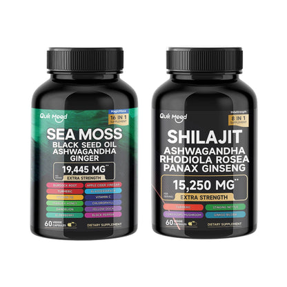 Sea Moss and Shilajit |High Potency Vitality Combo - Ashwagandha Turmeric Bladder, Burdock 2000 Mg  & Ginger, Vitamin C
