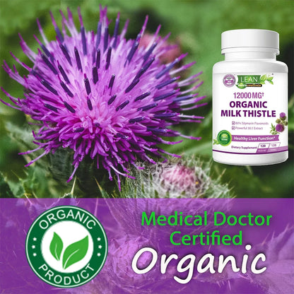 Liver Cleanse Detox & Repair Support Organic Supplement w/ Milk Thistle,  12000 Mg 30X Seed Extract with Silymarin, 120 Capsules