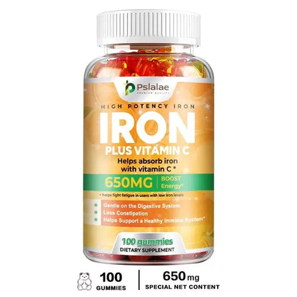 Iron Gummies 650 Mg - Supports Red Blood Cell Production, Relieves Fatigue, Improves Energy, Gluten-free