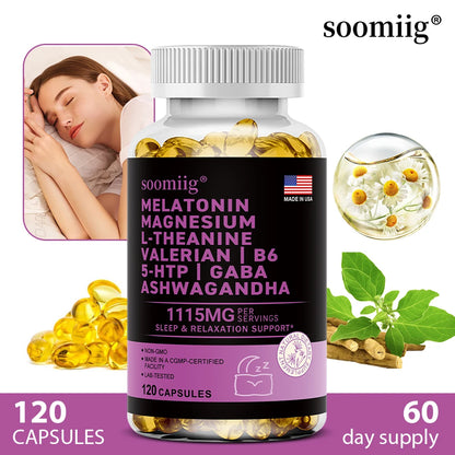 12-in-1 Melatonin 5mg Sleep Capsules 90pcs Vegan, Non-GMO, For Sleep, Stress & Mood Support - Natural Sleep Aids for Adults