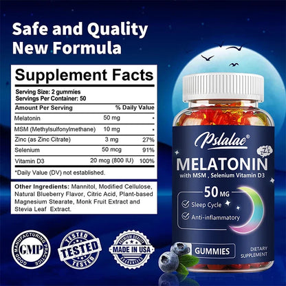 Melatonin Gummies 50mg w/ MSM, Selenium, & Vitamin D3 - Sleep Support, Stress Relief, Improved Sleep Quality