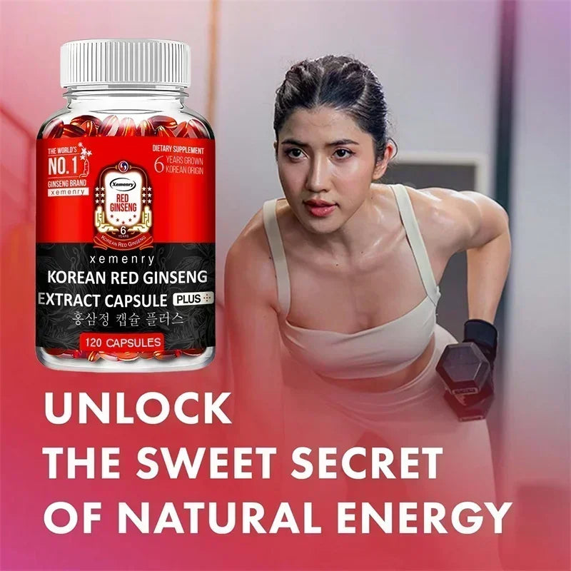 Suplemento de ginseng rojo coreano: favorece la salud general, aumenta la producción de energía, alivia el estrés - 120 unidades