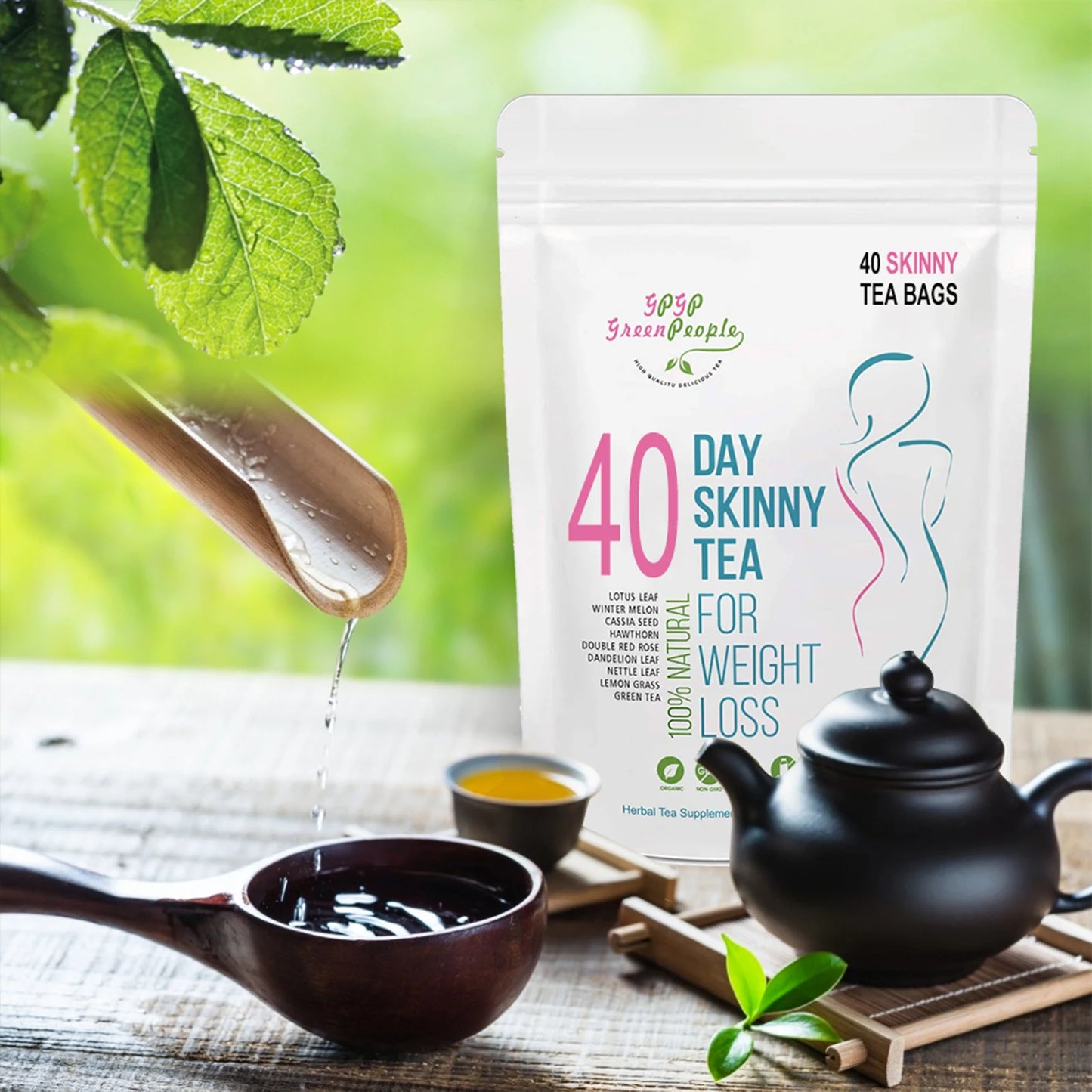40 Days Herbal Skinny Detox  Tea - Weight Loss Supplement No Caffeine Non-GMO