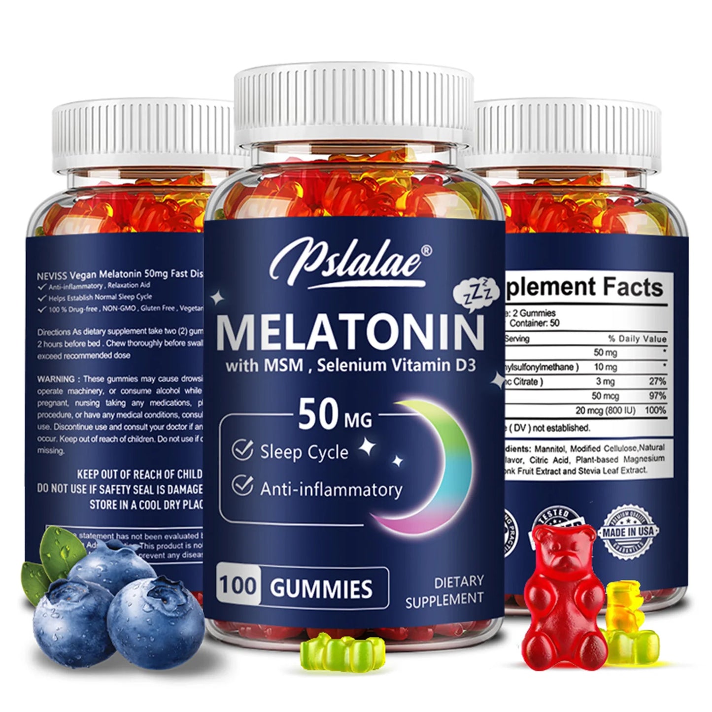 Melatonin Gummies 50mg w/ MSM, Selenium, & Vitamin D3 - Sleep Support, Stress Relief, Improved Sleep Quality