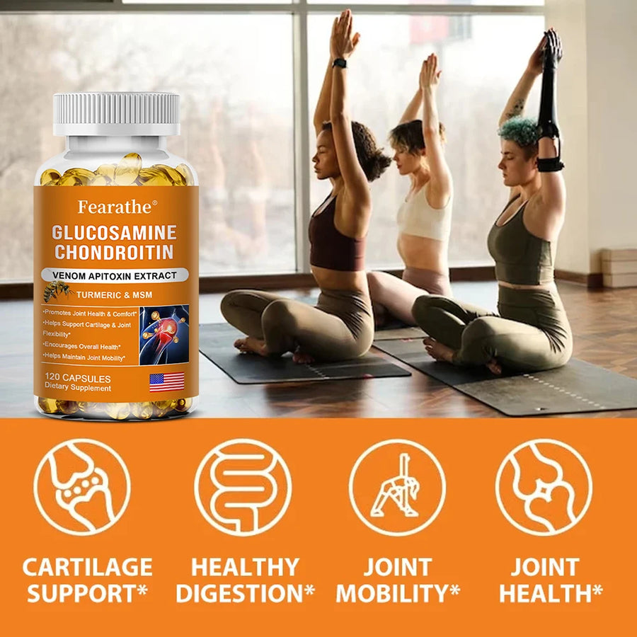 Suplemento de glucosamina, condroitina, MSM y cúrcuma - Apoyo para la salud y flexibilidad de cartílagos y articulaciones, cápsulas sin OGM