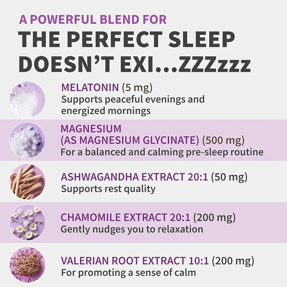 Cápsulas de melatonina 5 mg 12 en 1 para dormir, 90 unidades, veganas, sin OMG, para el sueño, el estrés y el estado de ánimo - Ayudas naturales para dormir para adultos