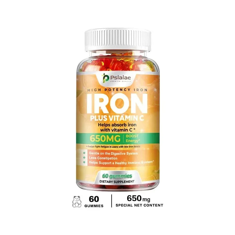 Iron Gummies 650 Mg - Supports Red Blood Cell Production, Relieves Fatigue, Improves Energy, Gluten-free