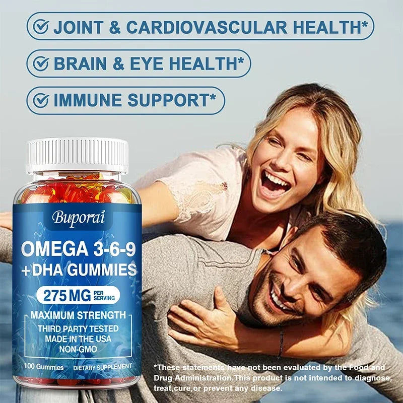 Gomitas Omega 3 6 9 + DHA - Salud Cerebral, Mejora la Concentración, la Memoria, la Circulación Sanguínea, Apoyo Ocular
