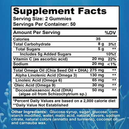 Omega 3 6 9 + DHA Gummies - Brain Health, Enhances Concentration, Memory, Improves Blood Circulation, Eye Support