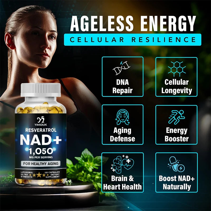 Suplemento de NAD, 1500 mg - Suplemento Liposomal de NAD+ con Resveratrol, Resistencia y Envejecimiento Saludable - Cápsulas para la Fuerza