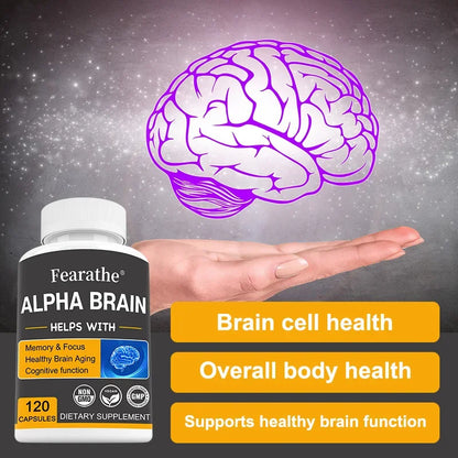 Suplemento cerebral Alpha Brain Nootropics para hombres y mujeres - Memoria, Claridad Mental y Cognición con Vitamina B6, Cápsulas para el Enfoque