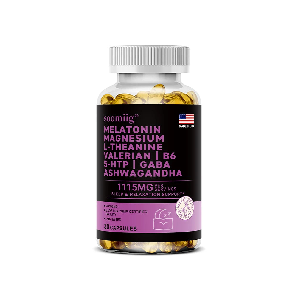 Cápsulas de melatonina 5 mg 12 en 1 para dormir, 90 unidades, veganas, sin OMG, para el sueño, el estrés y el estado de ánimo - Ayudas naturales para dormir para adultos