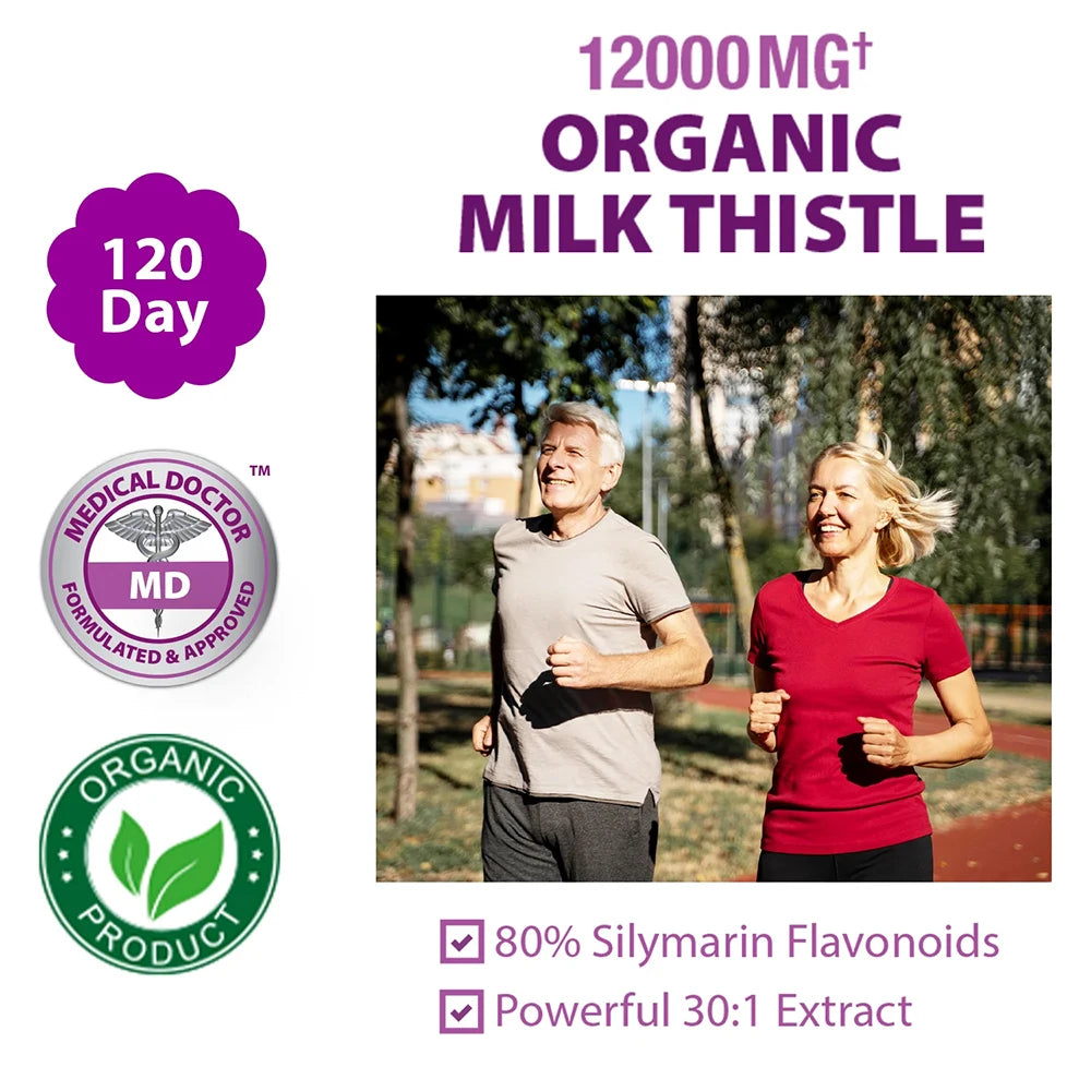 Liver Cleanse Detox & Repair Support Organic Supplement w/ Milk Thistle,  12000 Mg 30X Seed Extract with Silymarin, 120 Capsules
