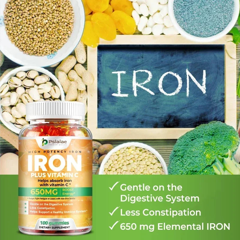 Iron Gummies 650 Mg - Supports Red Blood Cell Production, Relieves Fatigue, Improves Energy, Gluten-free