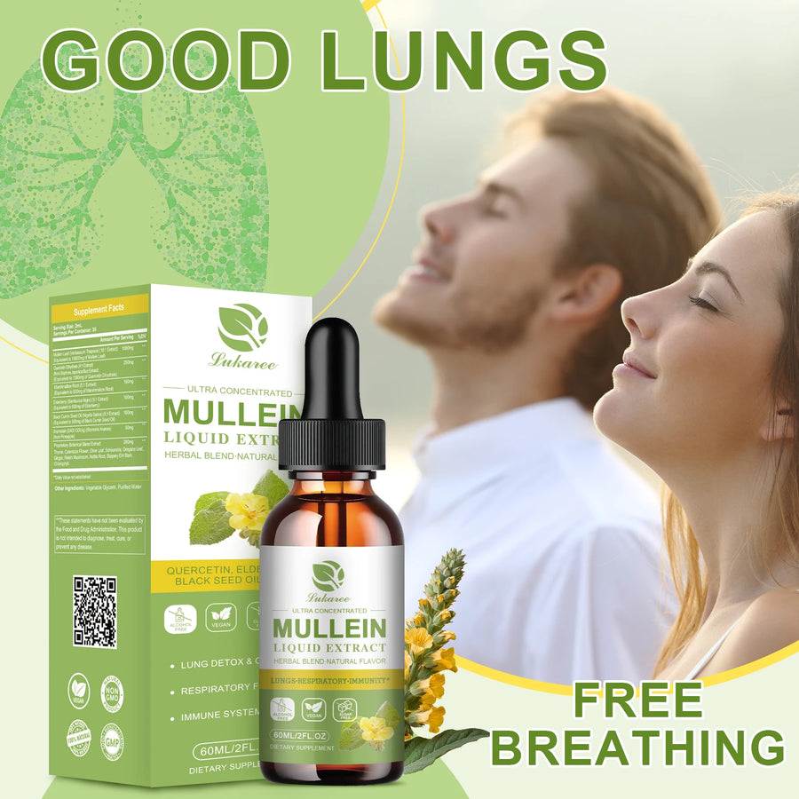 Gotas de gordolobo adecuadas para los pulmones, desintoxicación y limpieza pulmonar, extracto de hoja de gordolobo vegetariano para la respiración y la inmunidad