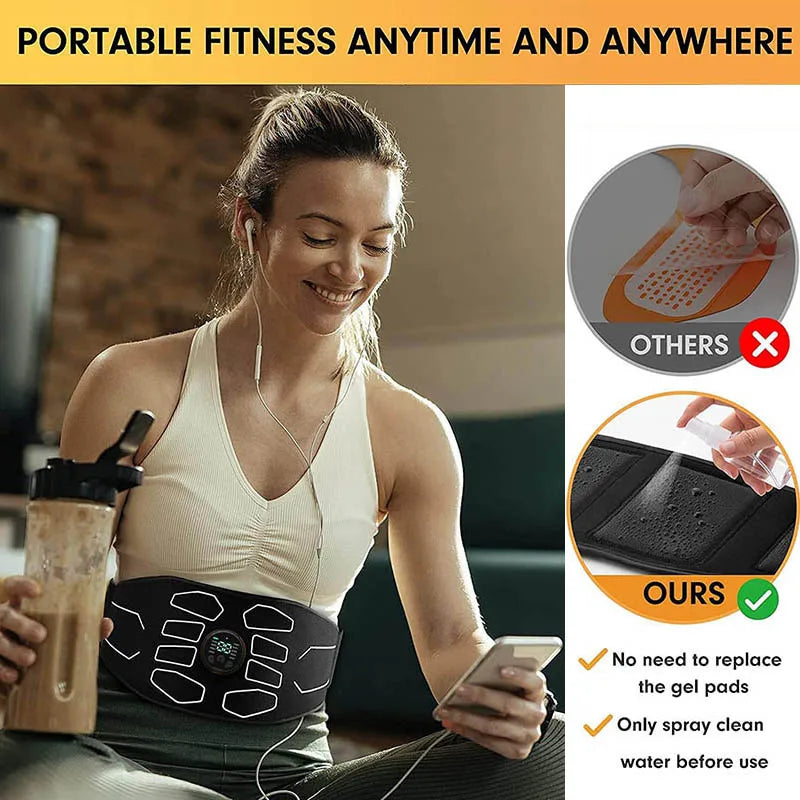 EMS Waist Abdominal Trainer Belt Muscle Stimulator Abs Muscle Toner Display Fat Burn Body Slimming Weight Loss Fitness Massage