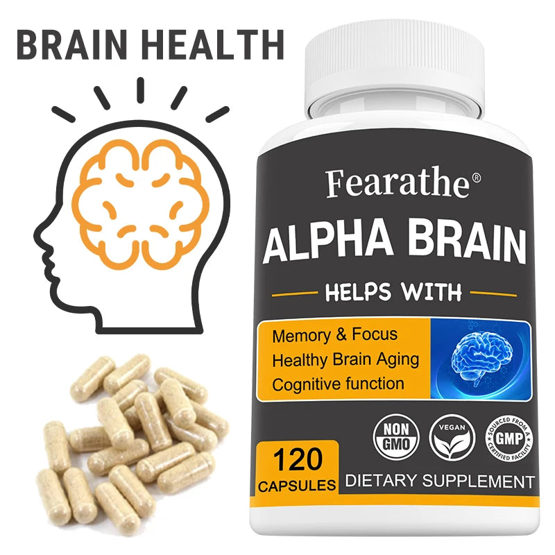 Suplemento cerebral Alpha Brain Nootropics para hombres y mujeres - Memoria, Claridad Mental y Cognición con Vitamina B6, Cápsulas para el Enfoque