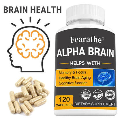 Suplemento cerebral Alpha Brain Nootropics para hombres y mujeres - Memoria, Claridad Mental y Cognición con Vitamina B6, Cápsulas para el Enfoque
