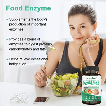 Digestive Enzyme Supplement - 3 Prebiotics, 12 Probiotics, 10 Billion CFU - Digestion, Nutrient Absorption, Colon Detoxification