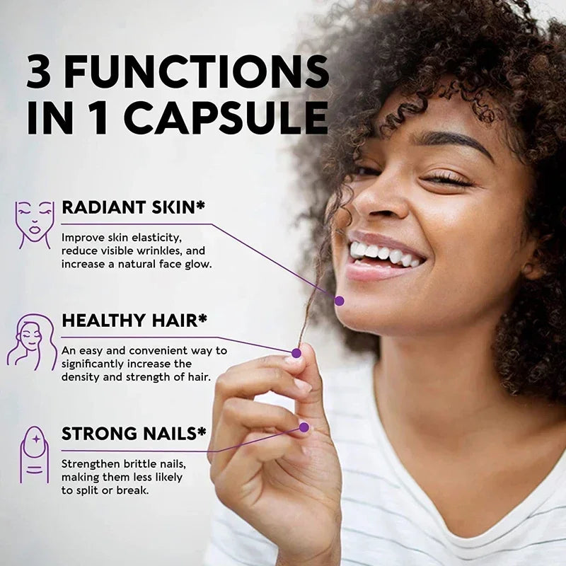 Suplemento de biotina - 15,000 mcg con colágeno y queratina, para cabello, piel y uñas, salud articular