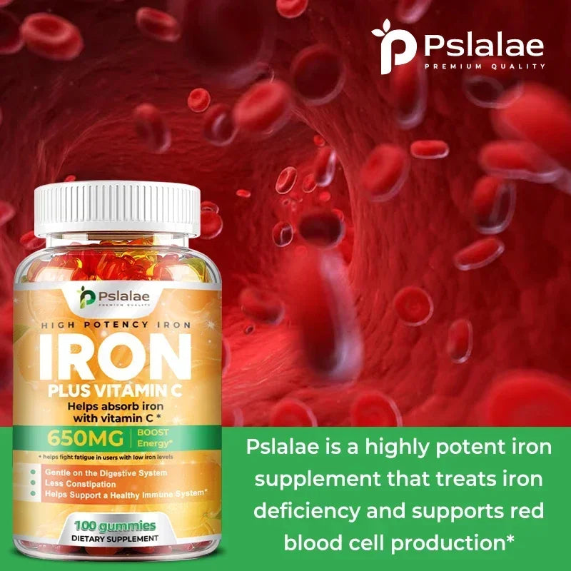 Iron Gummies 650 Mg - Supports Red Blood Cell Production, Relieves Fatigue, Improves Energy, Gluten-free