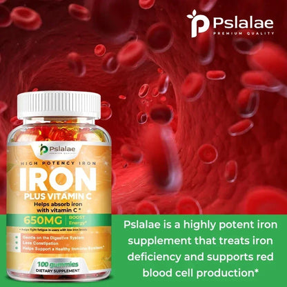 Iron Gummies 650 Mg - Supports Red Blood Cell Production, Relieves Fatigue, Improves Energy, Gluten-free