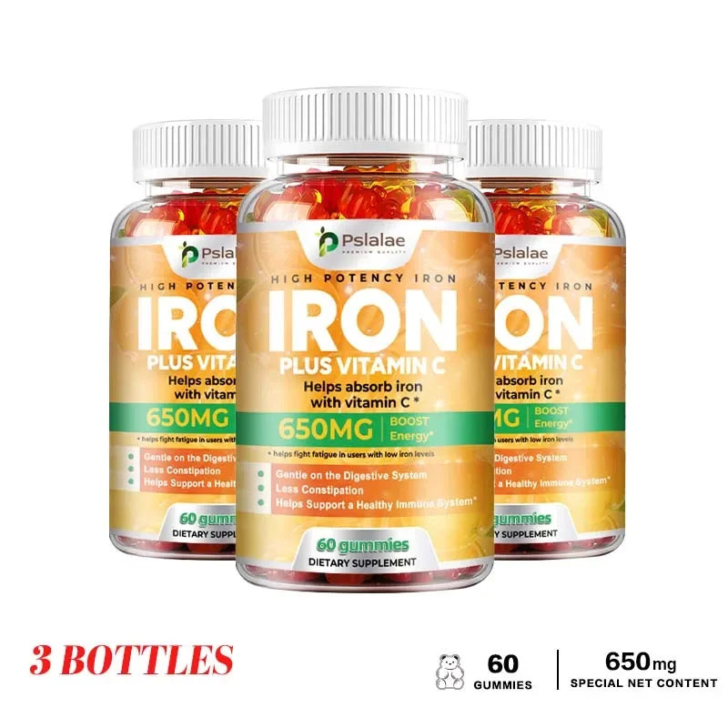 Iron Gummies 650 Mg - Supports Red Blood Cell Production, Relieves Fatigue, Improves Energy, Gluten-free