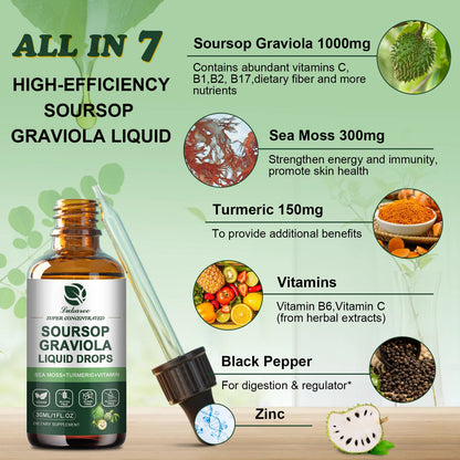 Gotas de extracto de guanábana Graviola que apoyan la inmunidad y la digestión, la salud del metabolismo, la desintoxicación y la antioxidación, sin gluten, 30 ml