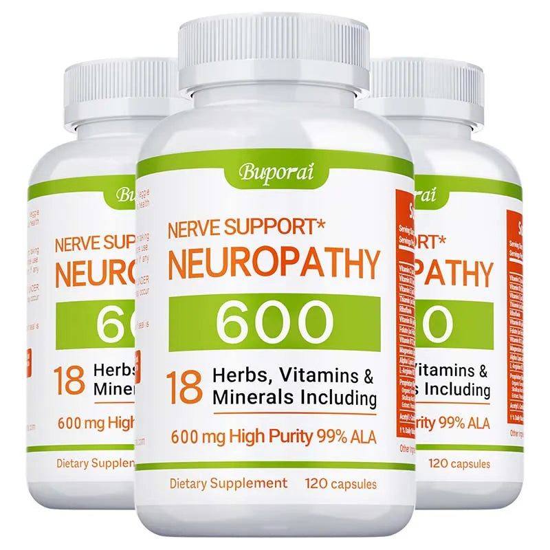 Suplemento para el apoyo de la neuropatía 600mg - Apoya el sistema nervioso, alivia el estrés, promueve la función cerebral y aumenta la energía