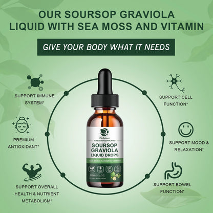 Gotas de extracto de guanábana Graviola que apoyan la inmunidad y la digestión, la salud del metabolismo, la desintoxicación y la antioxidación, sin gluten, 30 ml
