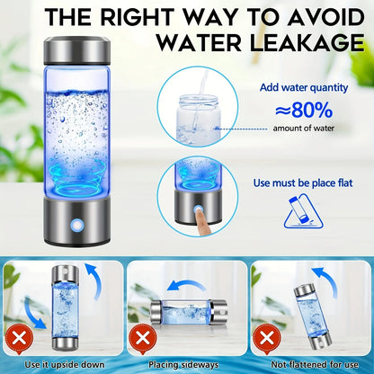 Hydrogen water bottle, hydrogen-rich water cup, USB-charged hydrogen electrolysis generator (3 minutes charge), fitness