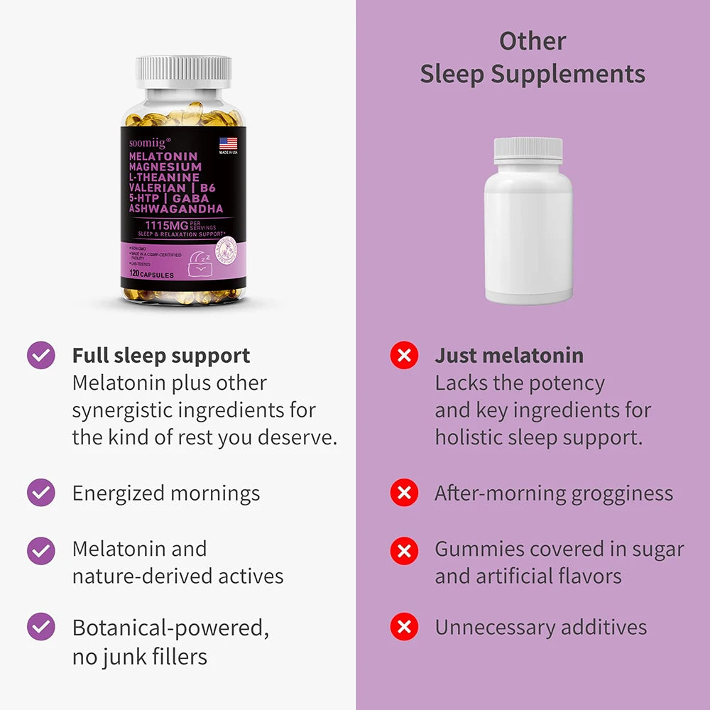 Cápsulas de melatonina 5 mg 12 en 1 para dormir, 90 unidades, veganas, sin OMG, para el sueño, el estrés y el estado de ánimo - Ayudas naturales para dormir para adultos