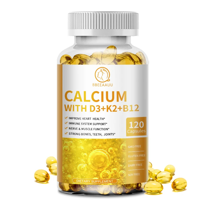 Vitamin D3, Calcium, K2, & B12 Capsules - Improve Osteoporosis, Supports Immune System and Heart Health