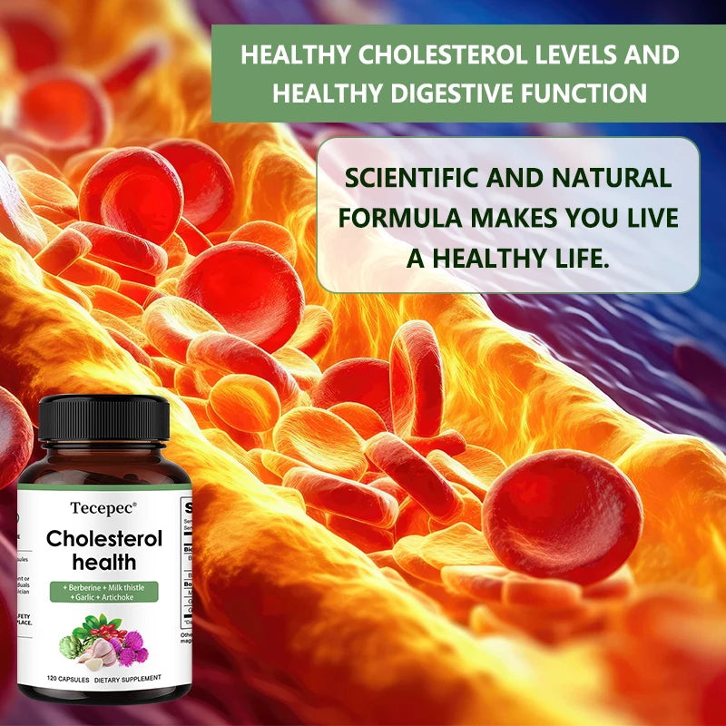 Suplemento de apoyo para el colesterol: contiene berberina y alcachofa para favorecer niveles saludables de colesterol y la salud natural del corazón.