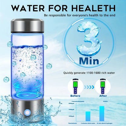 Hydrogen water bottle, hydrogen-rich water cup, USB-charged hydrogen electrolysis generator (3 minutes charge), fitness