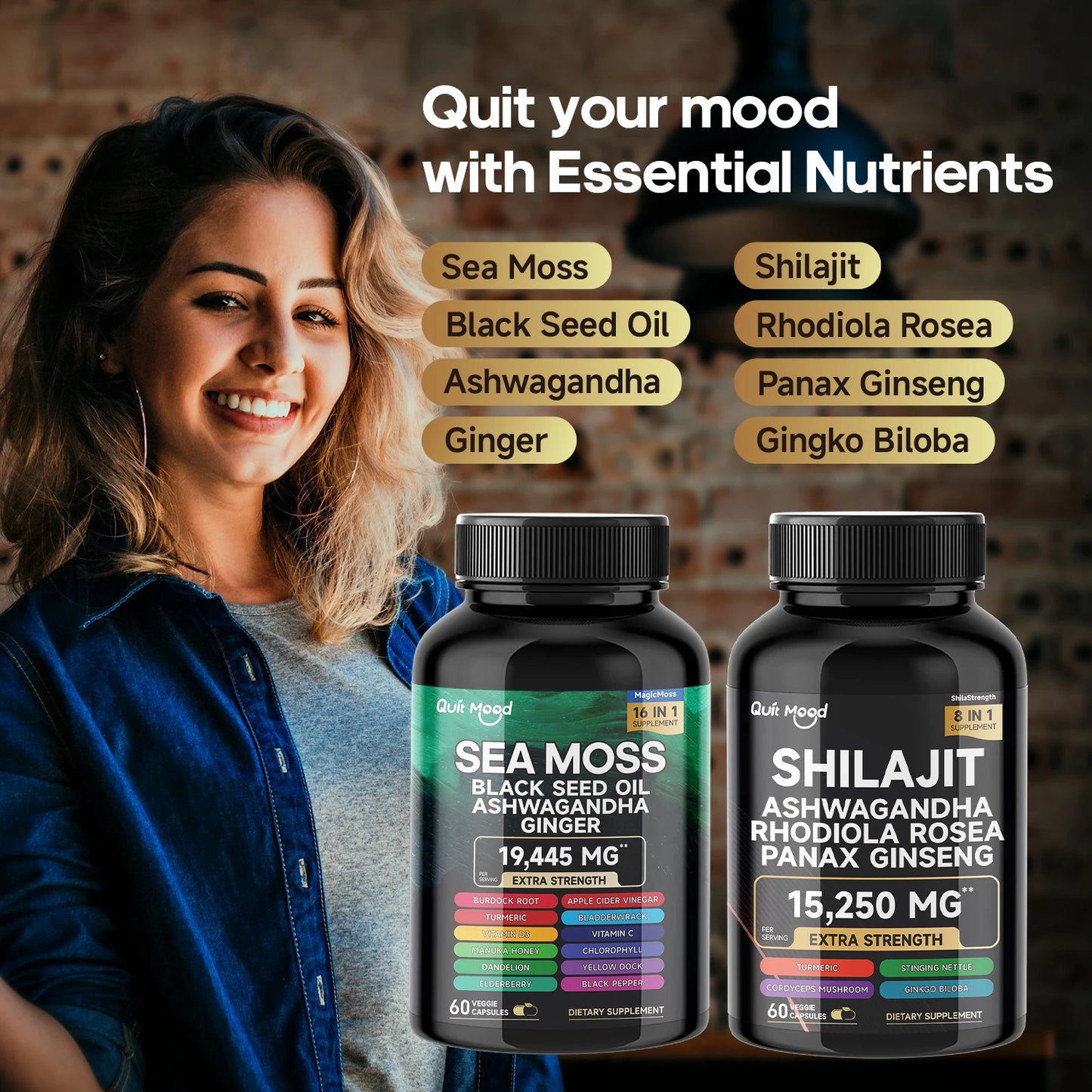 Sea Moss and Shilajit |High Potency Vitality Combo - Ashwagandha Turmeric Bladder, Burdock 2000 Mg  & Ginger, Vitamin C