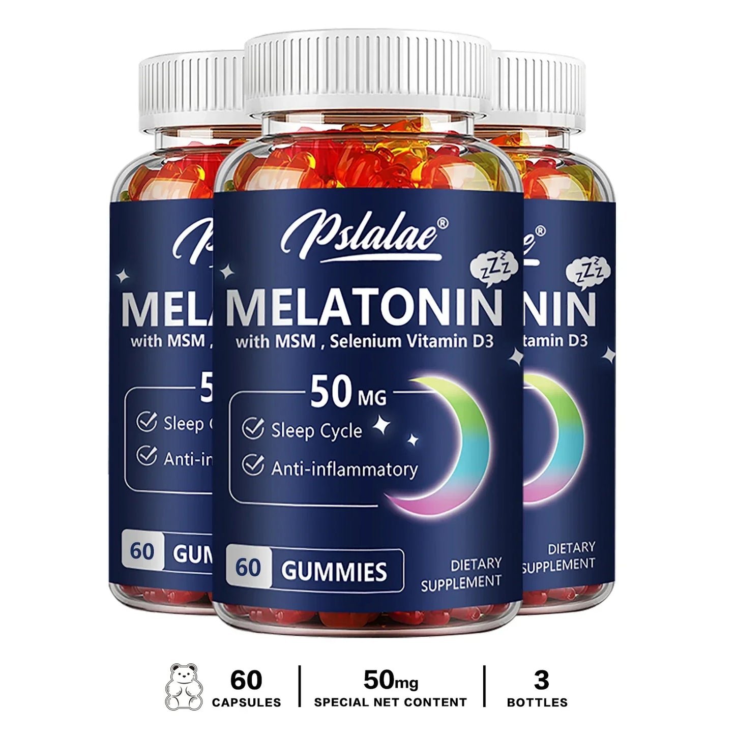 Melatonin Gummies 50mg w/ MSM, Selenium, & Vitamin D3 - Sleep Support, Stress Relief, Improved Sleep Quality