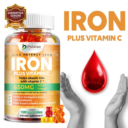 Iron Gummies 650 Mg - Supports Red Blood Cell Production, Relieves Fatigue, Improves Energy, Gluten-free
