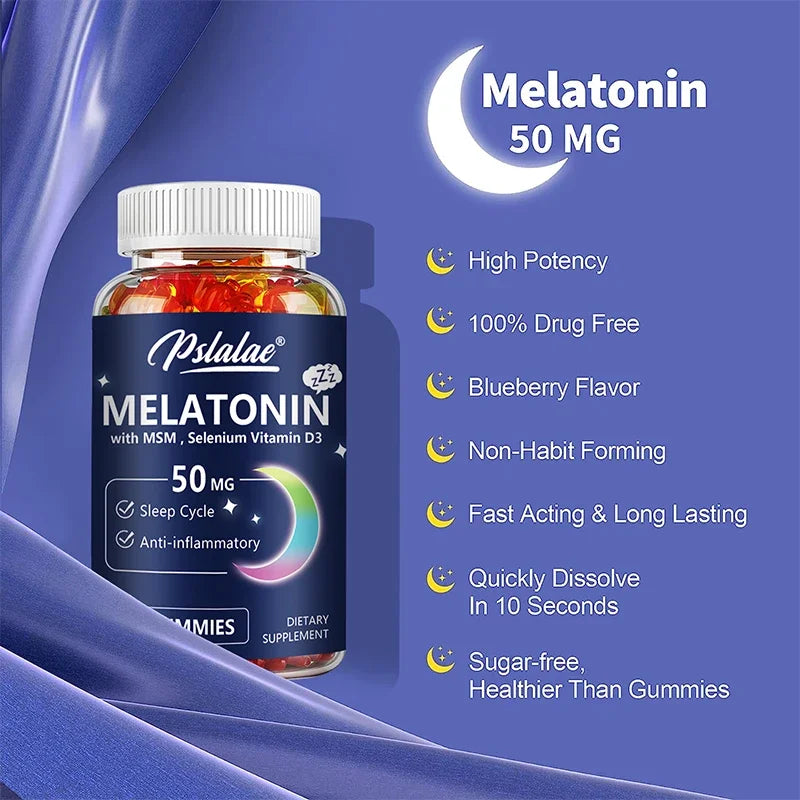 Melatonin Gummies 50mg w/ MSM, Selenium, & Vitamin D3 - Sleep Support, Stress Relief, Improved Sleep Quality